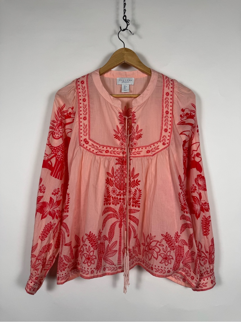 Calypso St. Barth Blouse Red Pink Large Tropical Beachy Resort Vacation Coastal